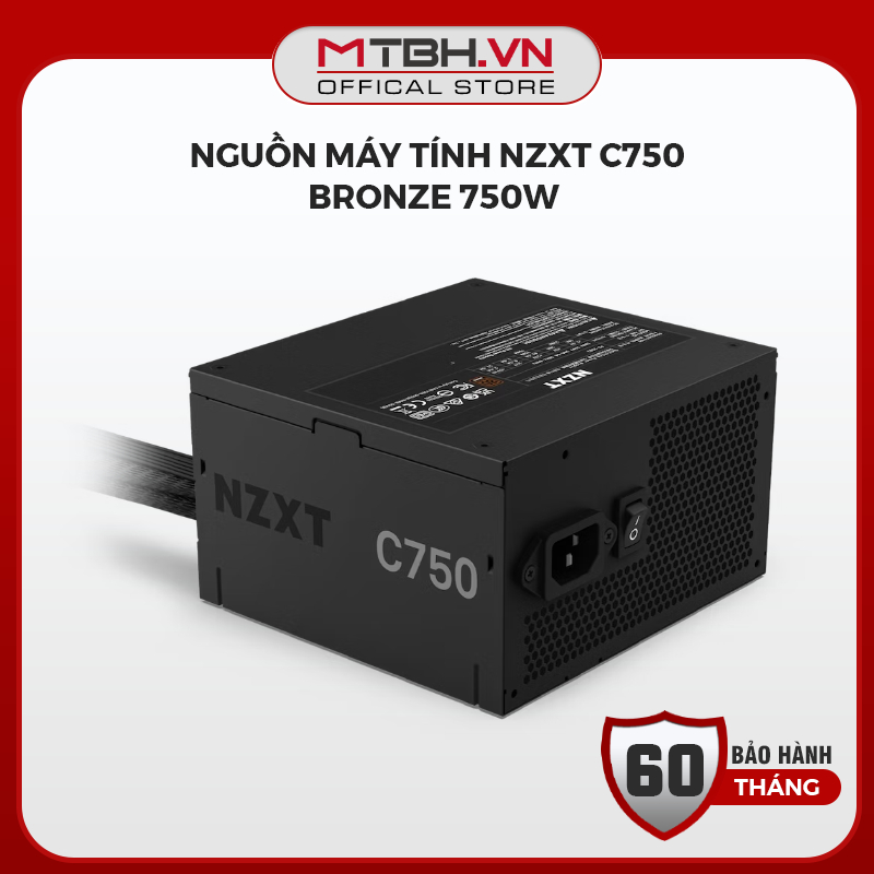Nguồn Máy Tính NZXT C750 Bronze 750W - Tiêu Chuẩn ATX 3.1 Đời Mới, 80 Plus Bronze (PA-7B3BB-US)