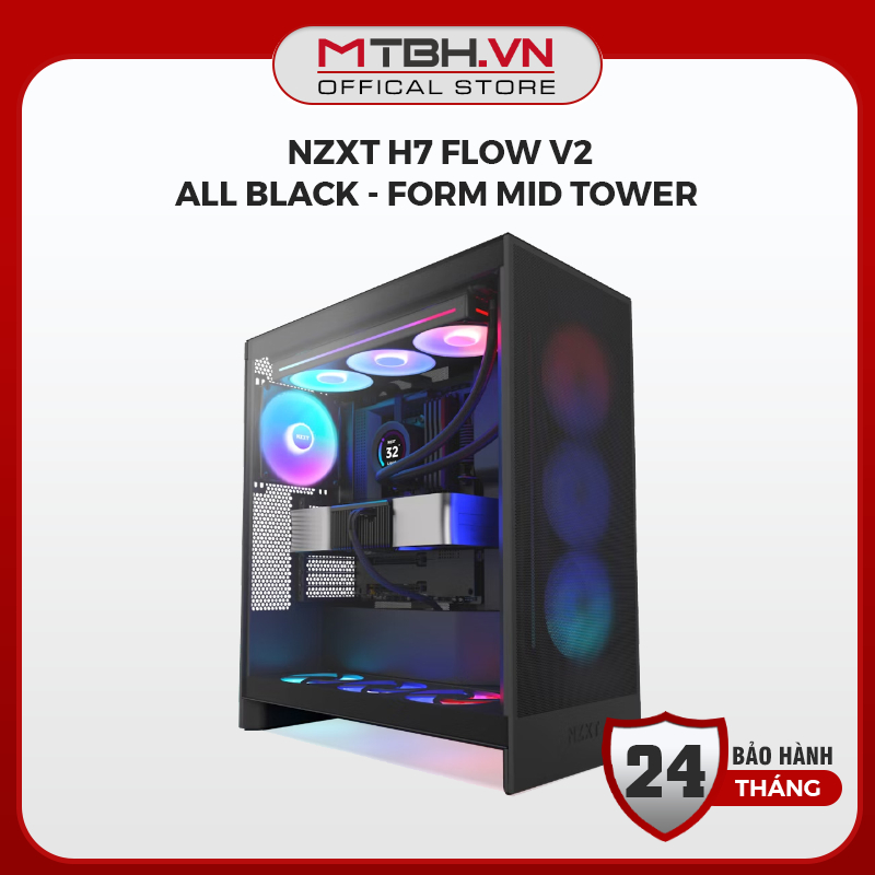 Vỏ Case Máy Tính NZXT H7 Flow V2 All Black - Form Mid Tower Cao Cấp, Thiết Kế Khoang Dọc Siêu Thoáng