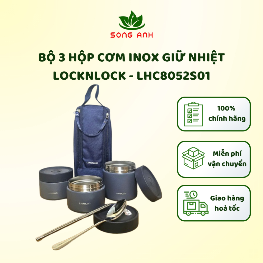Bộ hộp cơm giữ nhiệt LocknLock Pump Vacuum LHC8052S01 - bộ 3 hộp inox 304 giữ nhiệt riêng biệt