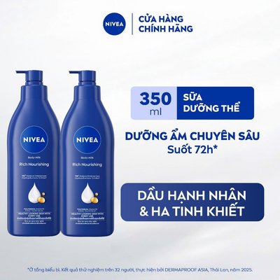 Bộ 2 Sữa Dưỡng Thể NIVEA Body Milk Dưỡng Ẩm Chuyên Sâu 72H | Thấm Nhanh (350 ml x2) - 99569x2