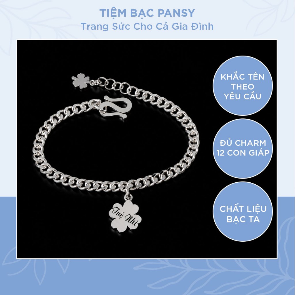Vòng lắc bạc ta cho bé PANSY mix thẻ khắc chữ theo yêu cầu