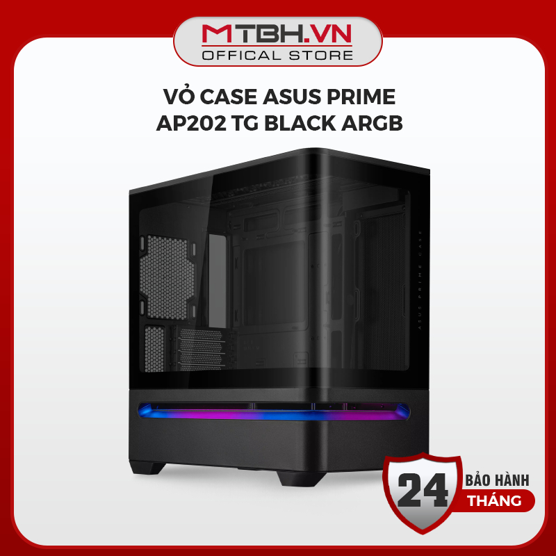 Vỏ Case Máy Tính ASUS Prime AP202 TG Black ARGB - Kính Cường Lực, Sẵn Quạt ARGB, Chuẩn M-ATX Cao Cấp