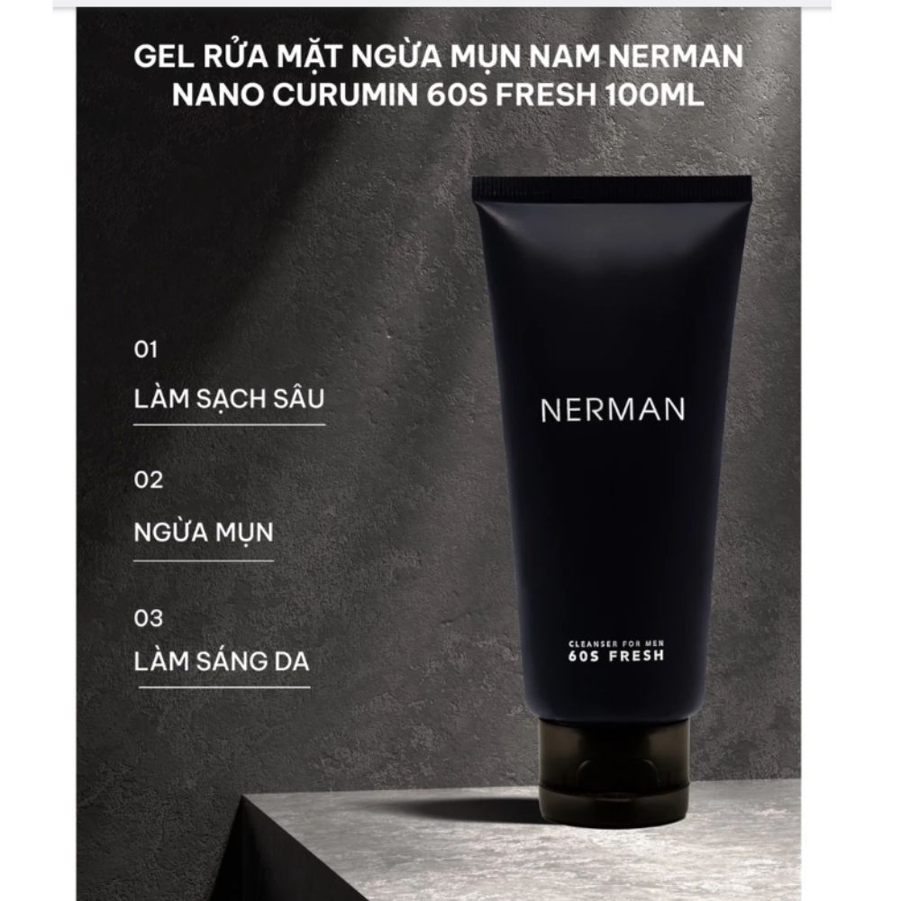 Ảnh 5 của Gel rửa mặt Nerman Nano Curcumin 60s Fresh làm sạch lớp bụi bẩn, chất nhờn trên da mặt, ngừa mụn.