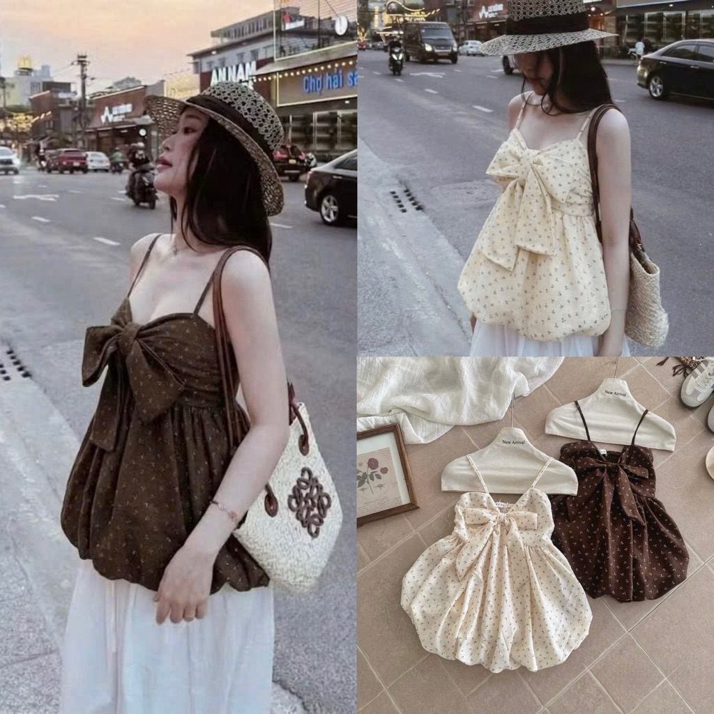 [Hàng Loại1] Áo hai dây hoa nhí thắt nơ ngực form bí tone màu retro siêu xinh A1346 | BigBuy360 - bigbuy360.vn