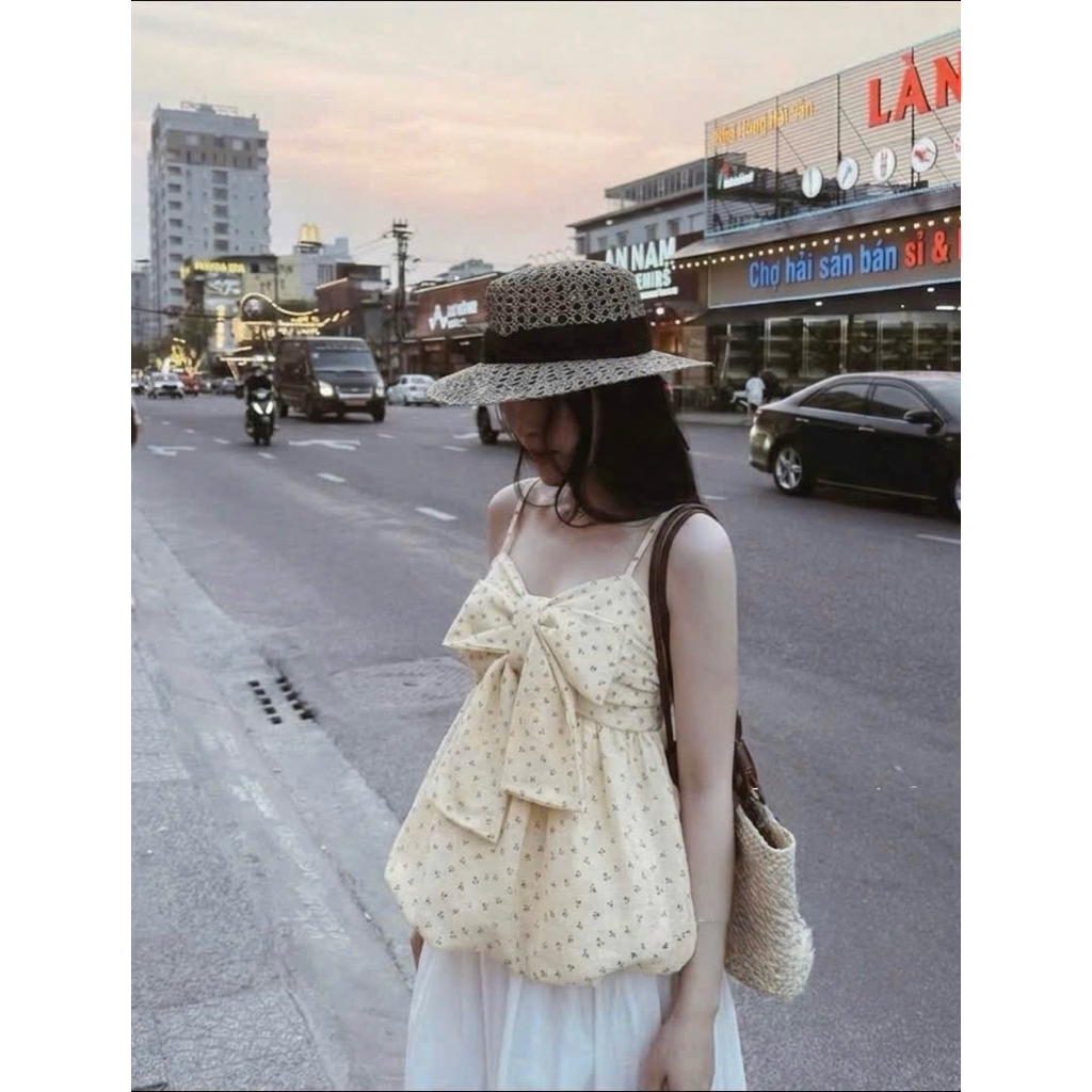 [Hàng Loại1] Áo hai dây hoa nhí thắt nơ ngực form bí tone màu retro siêu xinh A1346 | BigBuy360 - bigbuy360.vn