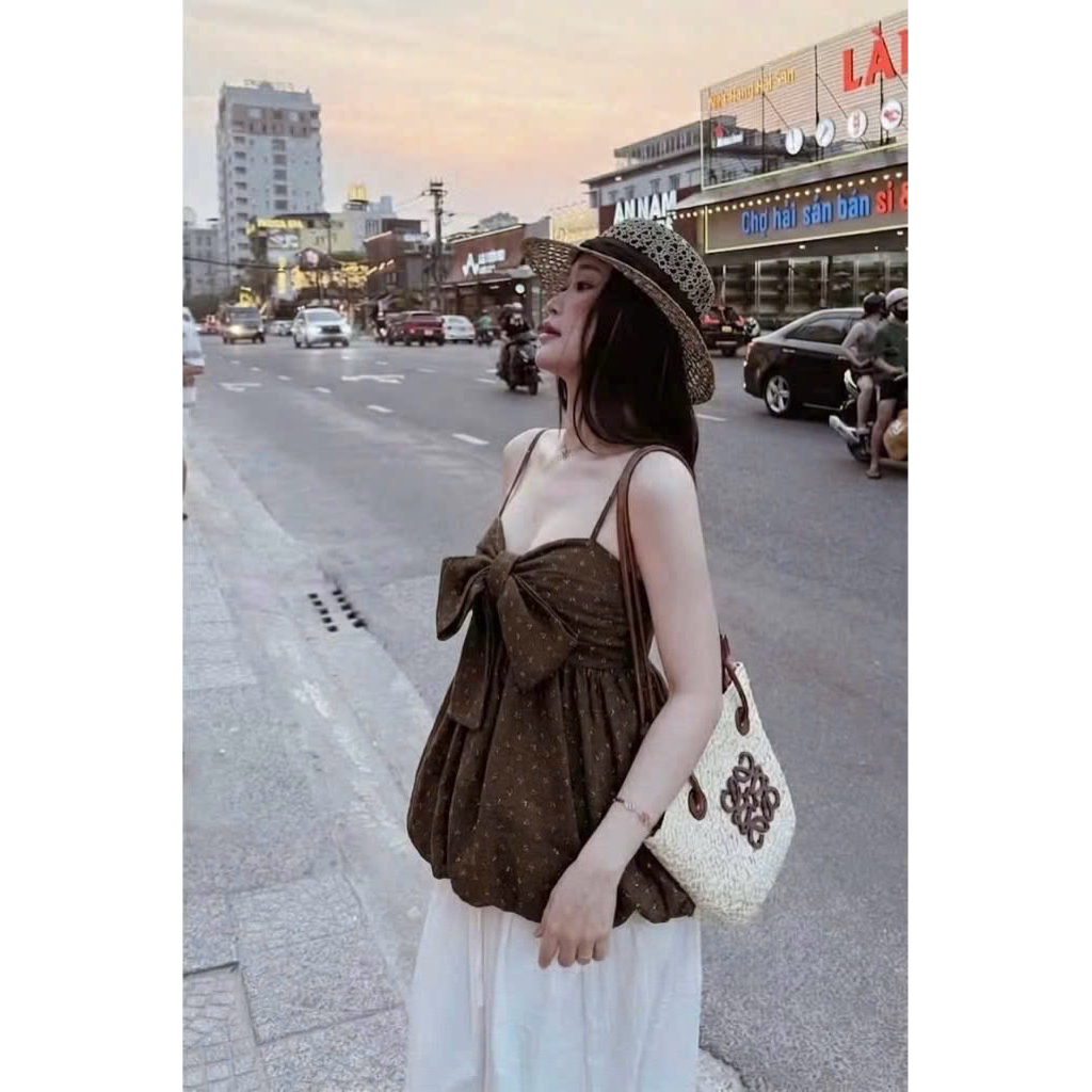 [Hàng Loại1] Áo hai dây hoa nhí thắt nơ ngực form bí tone màu retro siêu xinh A1346 | BigBuy360 - bigbuy360.vn