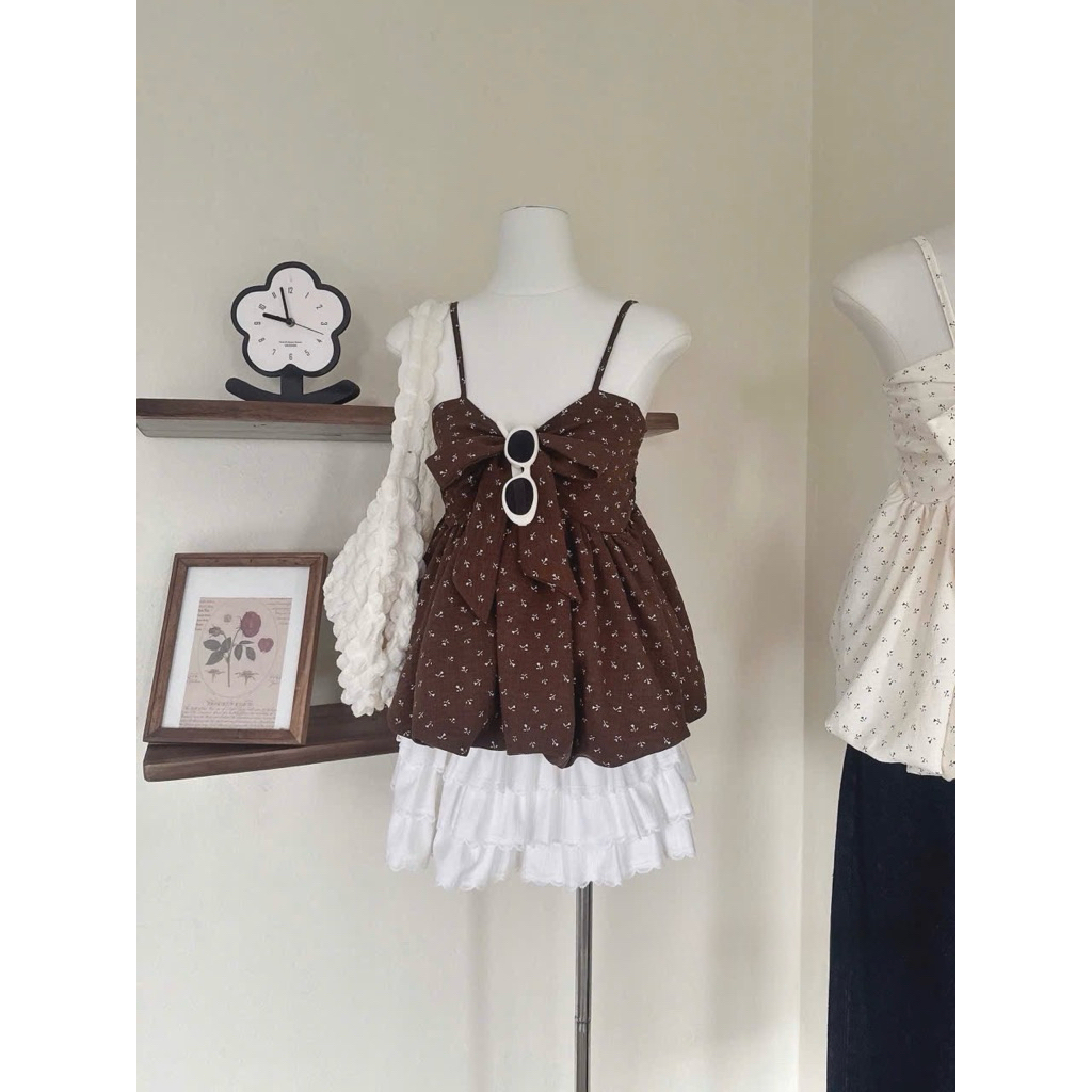[Hàng Loại1] Áo hai dây hoa nhí thắt nơ ngực form bí tone màu retro siêu xinh A1346 | BigBuy360 - bigbuy360.vn
