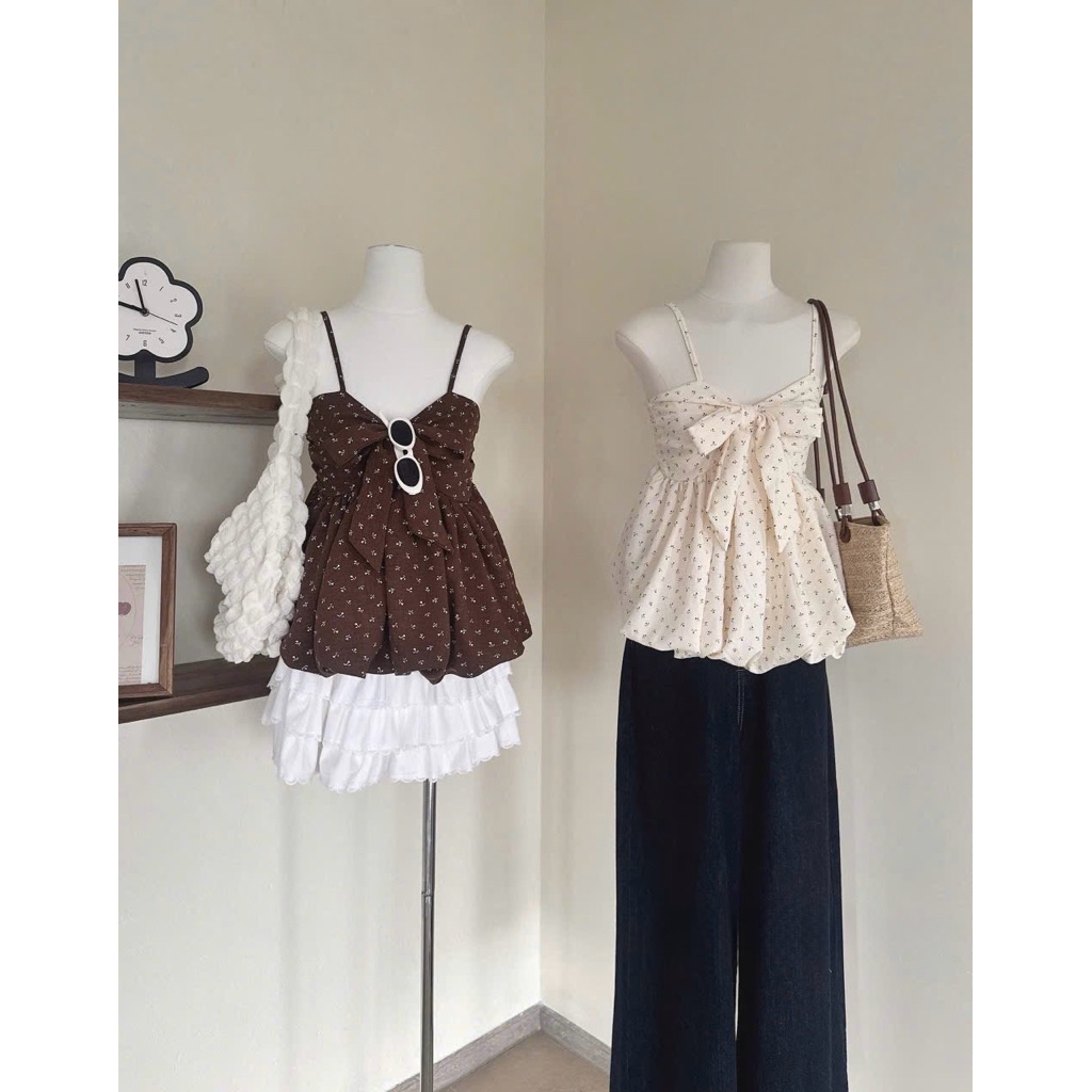[Hàng Loại1] Áo hai dây hoa nhí thắt nơ ngực form bí tone màu retro siêu xinh A1346 | BigBuy360 - bigbuy360.vn