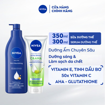 Bộ 2 Sữa Dưỡng Thể NIVEA Dưỡng Ẩm Chuyên Sâu (350 ml) & Tinh Chất Dưỡng Thể NIVEA Vitamin C&AHA (300 ml) - 99569+99197