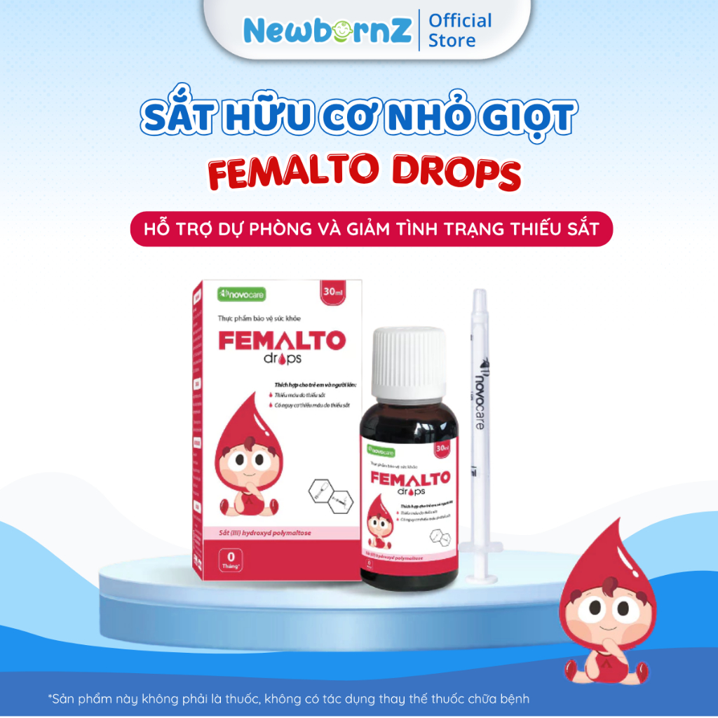TPBVSK Sắt hữu cơ dạng nhỏ giọt cho bé Femalto Drops Novocare - Hỗ trợ bổ sung sắt và dự phòng tình 