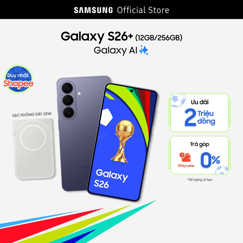 Điện thoại Samsung Galaxy S26+, 12GB/256GB, Customized AP, AI Phone, Photo Assist, Creative Studio, 50MP Camera, 4900mAh