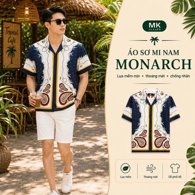 Áo Sơ Mi Cuban nam Monarch MKCLEVER Chất lụa mềm mịn, thoáng mát, chống nhăn, form rộng mặc hằng ngày