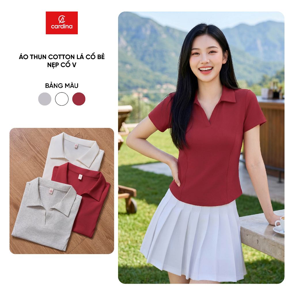 Áo polo nữ CARDINA chất cotton lá cổ bẻ nẹp cổ V 6APC13