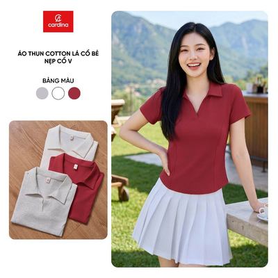 Áo polo nữ CARDINA chất cotton lá cổ bẻ nẹp cổ V 6APC13