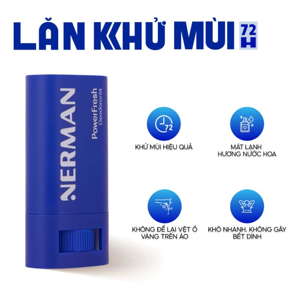 Ảnh 3 của Lăn khử mùi Nerman Power Fresh cho nam dạng sáp mát lạnh, không để lại vệt ố vàng.