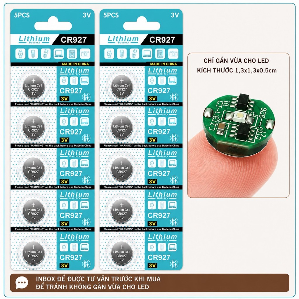 Vỉ 5 Viên Pin Cr927 Cúc Áo Lithium 3V dùng cho đèn led siêu nhỏ,robot,gundam,đồ điện tử mini