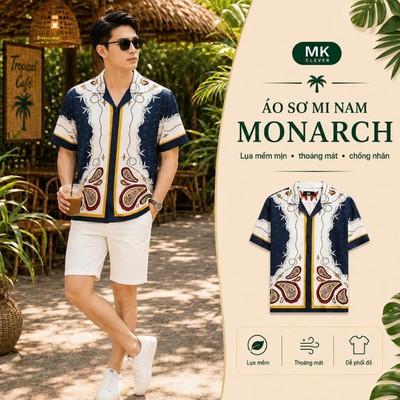 Áo Sơ Mi nam Monarch MKCLEVER Chất lụa mềm mịn, thoáng mát, chống nhăn, form rộng mặc hằng ngày