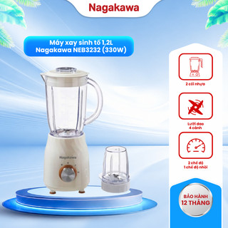 Máy xay sinh tố đa năng 2 cối Nagakawa NEB3232, chất liệu nhựa AS an toàn, bảo hành 12 tháng