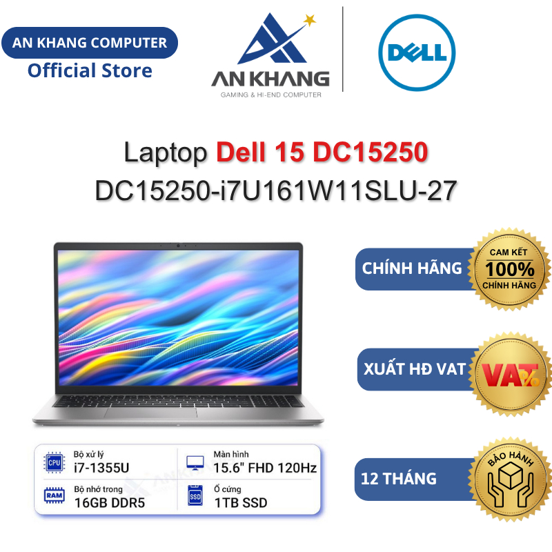 Laptop Dell 15 DC15250 DC15250-i7U161W11SLU-27 (i7-1355U,16GB, 1TB SSD,15.6" FHD,Win11, Office) Chín