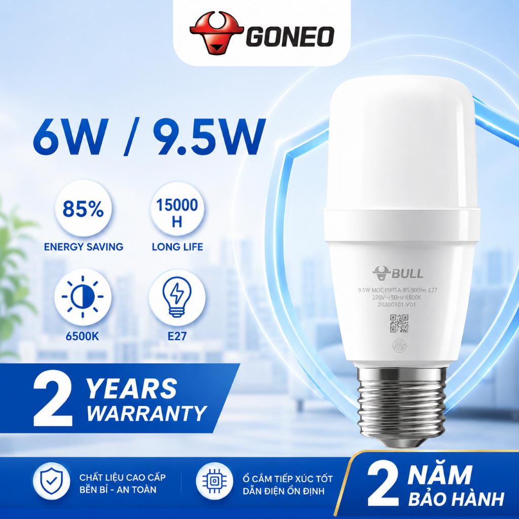 Bóng Đèn LED E27 GONEO MQ – Ánh Sáng Trắng Tự Nhiên – Tiết Kiệm Điện, Đủ Công Suất