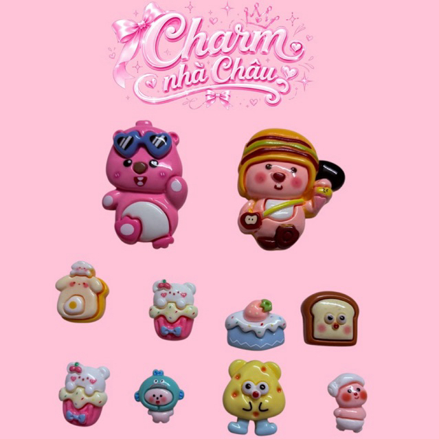 Charm 10 hải ly loopy gắn dép crocs kẹp tóc túi xách cute Charm nhà Châu
