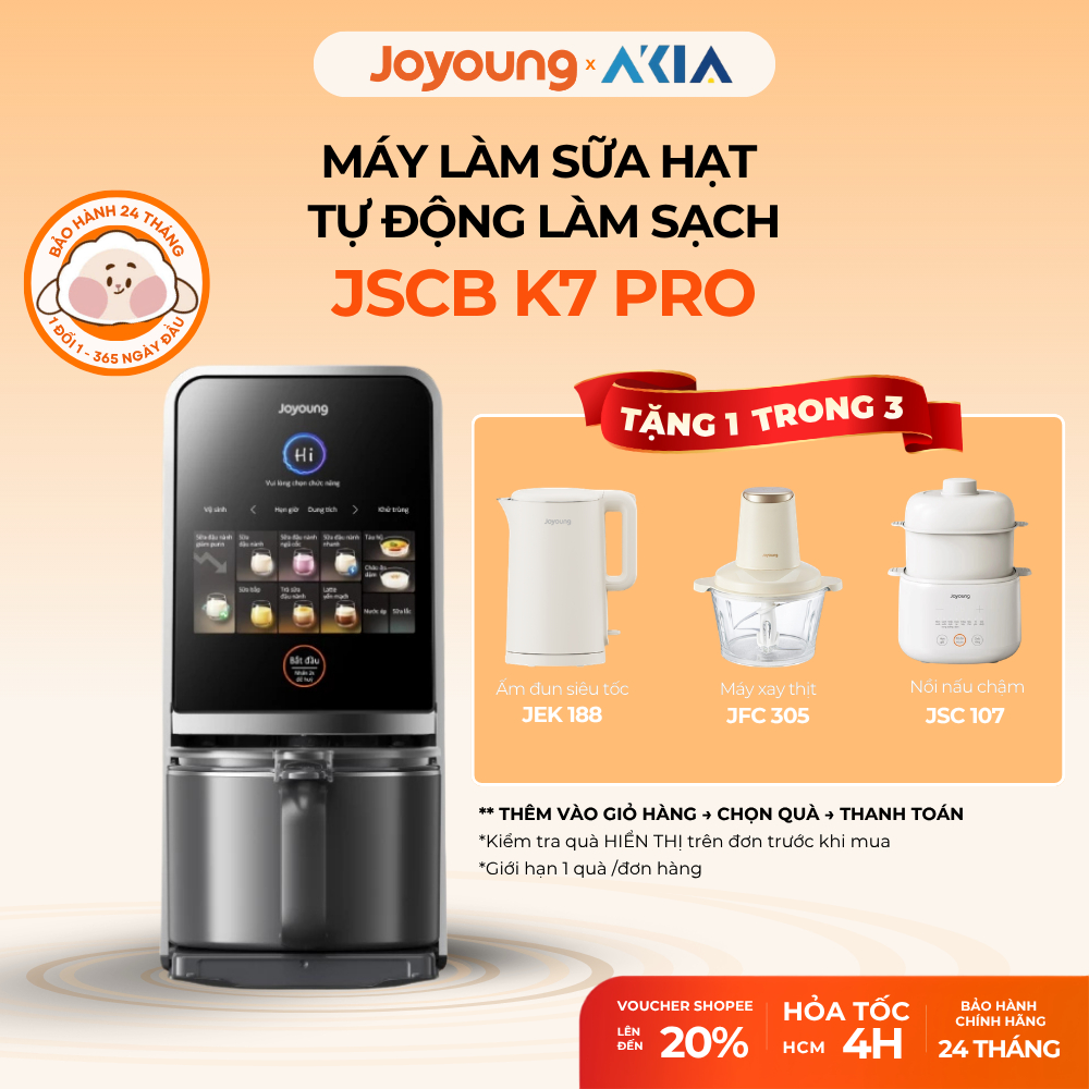 [KÈM QUÀ] Máy nấu sữa hạt làm sạch tự động Joyoung JSCB-K7 PRO giảm ồn, khử purin chuyên biệt