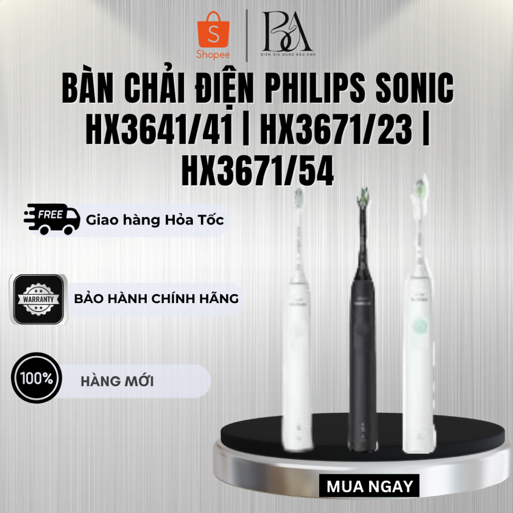Bàn chải điện Philips Sonic HX3641/41 | HX3671/23 | HX3671/54 | Công nghệ sóng âm Sonic - Bảo Hành 2