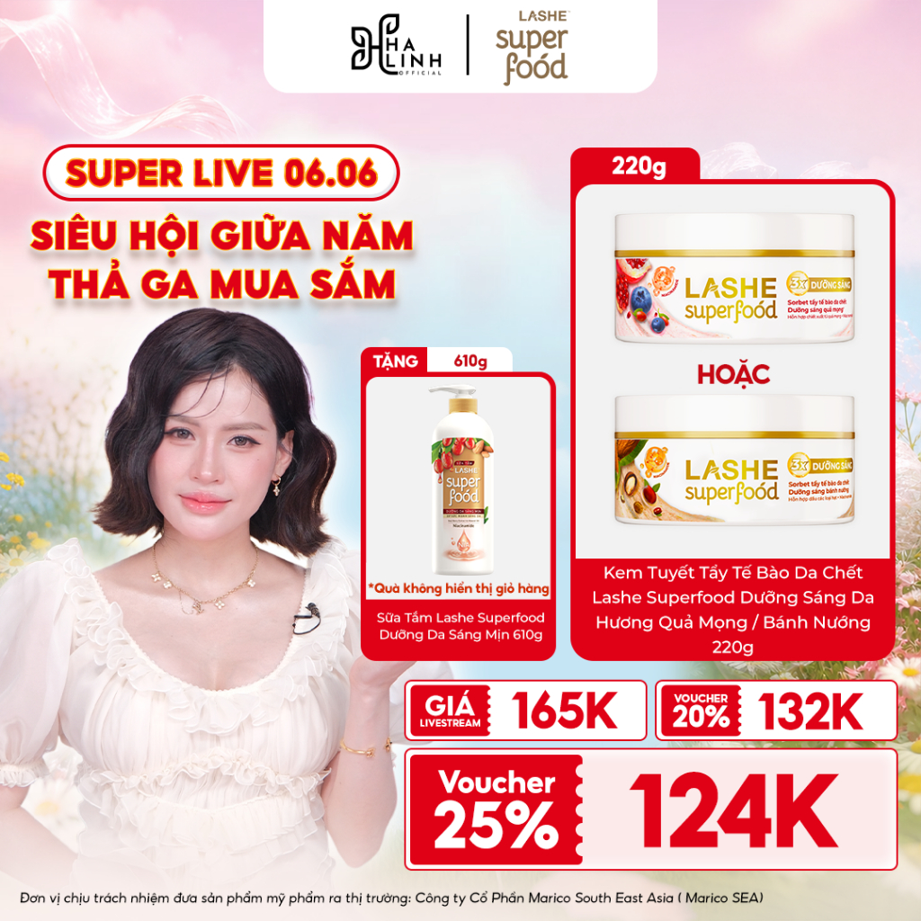 [VHL x LASHE SUPERFOOD] Kem Tuyết Tẩy Tế Bào Da Chết Dưỡng Sáng Da 220G + Tặng Sữa Tắm Dưỡng Da Sáng Mịn 610G