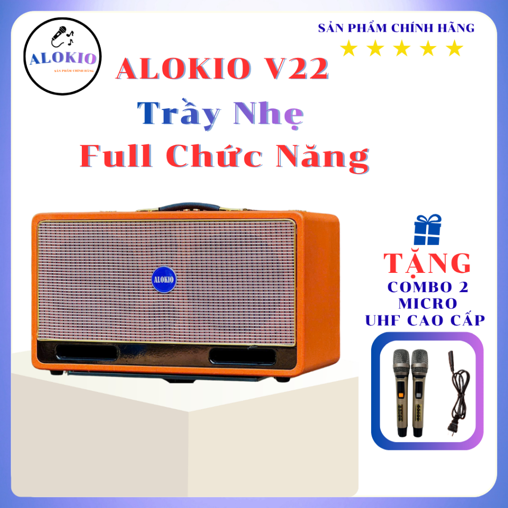 [TRẦY NHẸ FULL CHỨC NĂNG] Loa Kéo Karaoke ALOKIO V22 - 800W - 2 Bass 20 - Bluetooth - Tặng 2 Mic UHF