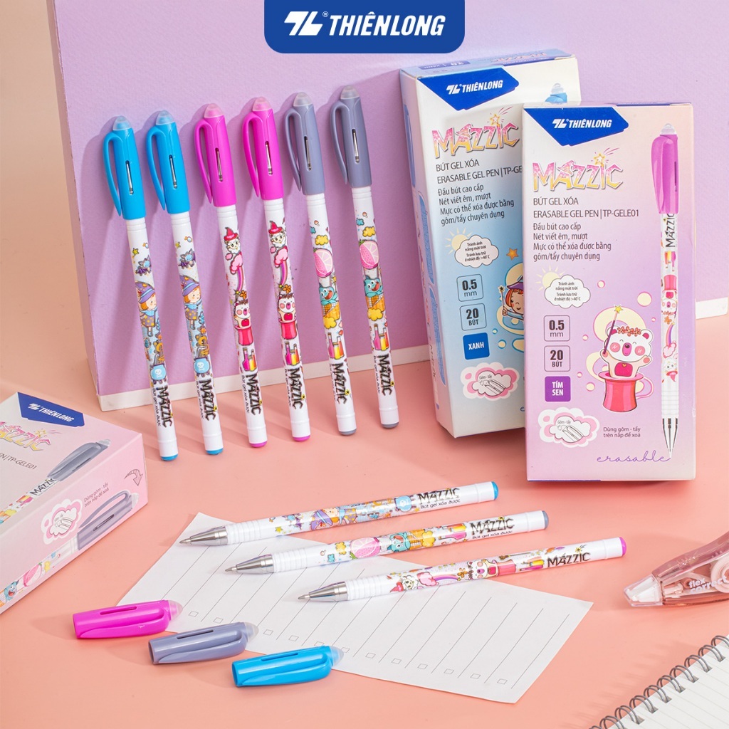 Combo 5/10/20 bút gel xóa được Mazzic Thiên Long TP-GELE01 ngòi 0.5mm - Bút gel Mazzic mực xanh/đen/