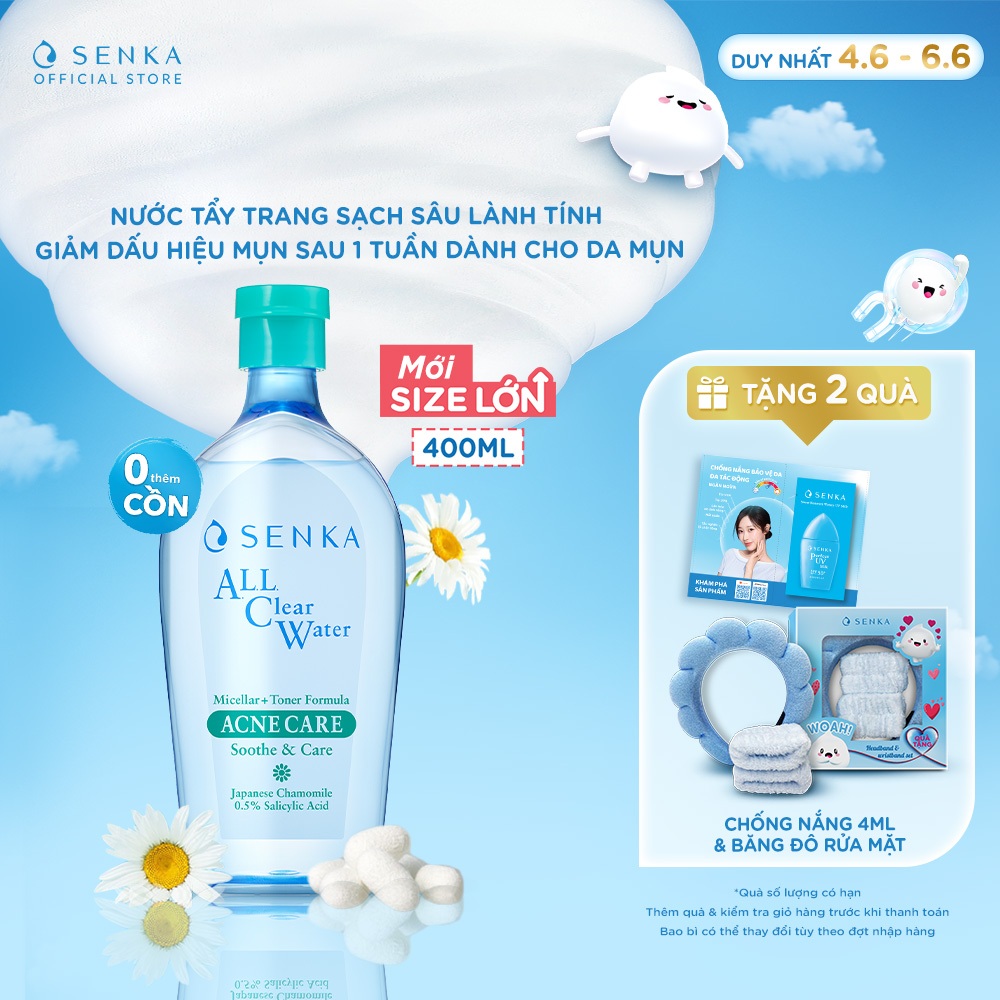 Nước Tẩy Trang Senka Micellar Giảm Mụn Senka A.L.L Clear Water Acne Care 400ML | BigBuy360 - bigbuy360.vn