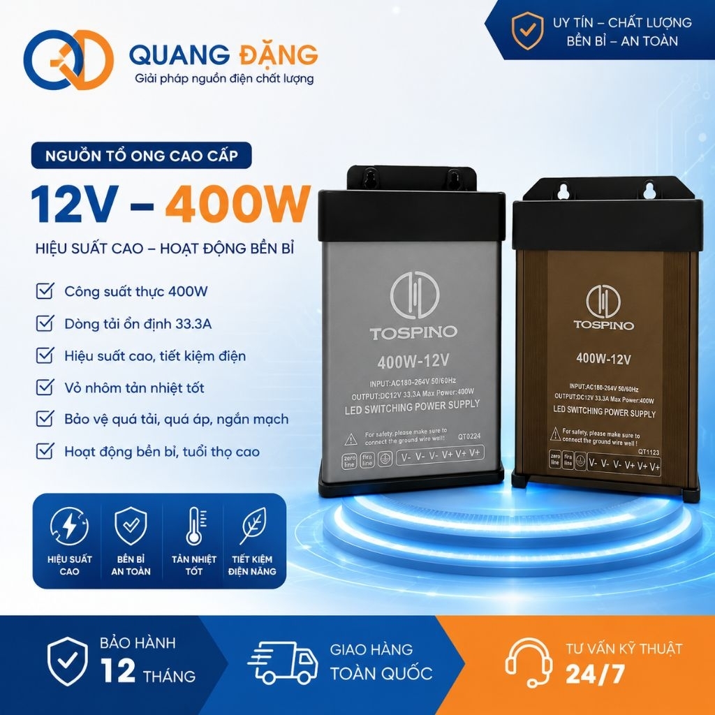 Nguồn ngoài trời 12V - 33A 400w và 24V 400w Nguồn kín nước 12v Thương hiệu TOSPINO