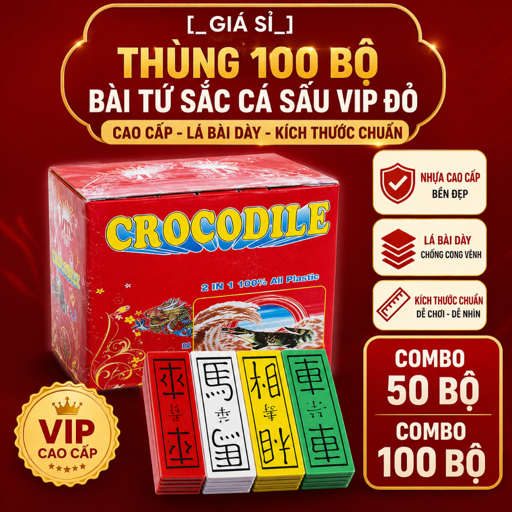[_GIÁ SỈ_] BÀI TỨ SẮC CÁ SẤU VIP ĐỎ (100 BỘ)