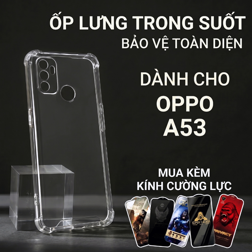 Ốp lưng Oppo A53 Cow case trơn trong suốt | Ốp điện thoại Oppo dẻo bảo vệ camera đt toàn diện