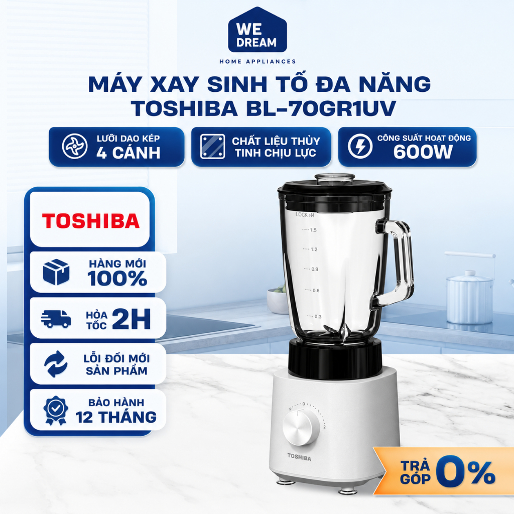 Máy Xay Sinh Tố Đa Năng Toshiba BL-70GR1UV 600W - Hàng Chính Hãng