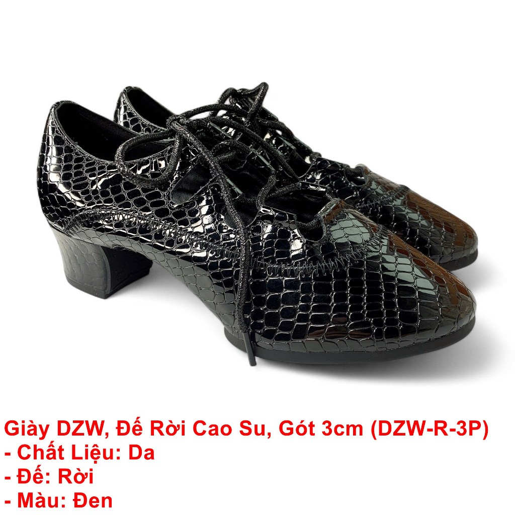 Giày DZW Khiêu Vũ Dancesport, Đế Rời Cao Su, Gót 3p (DZW-R-3P) - Màu Đen
