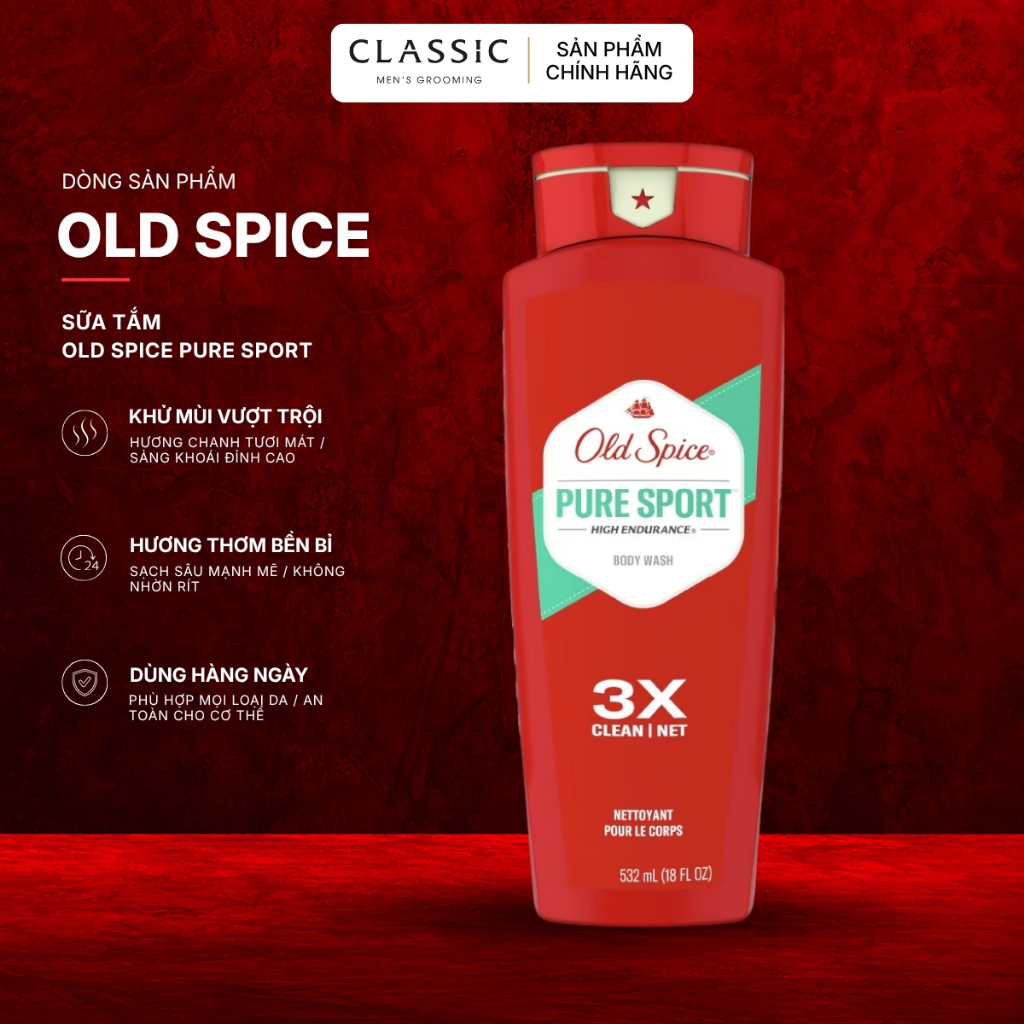 Sữa Tắm Old Spice Pure Sport 3X Clean 532ml