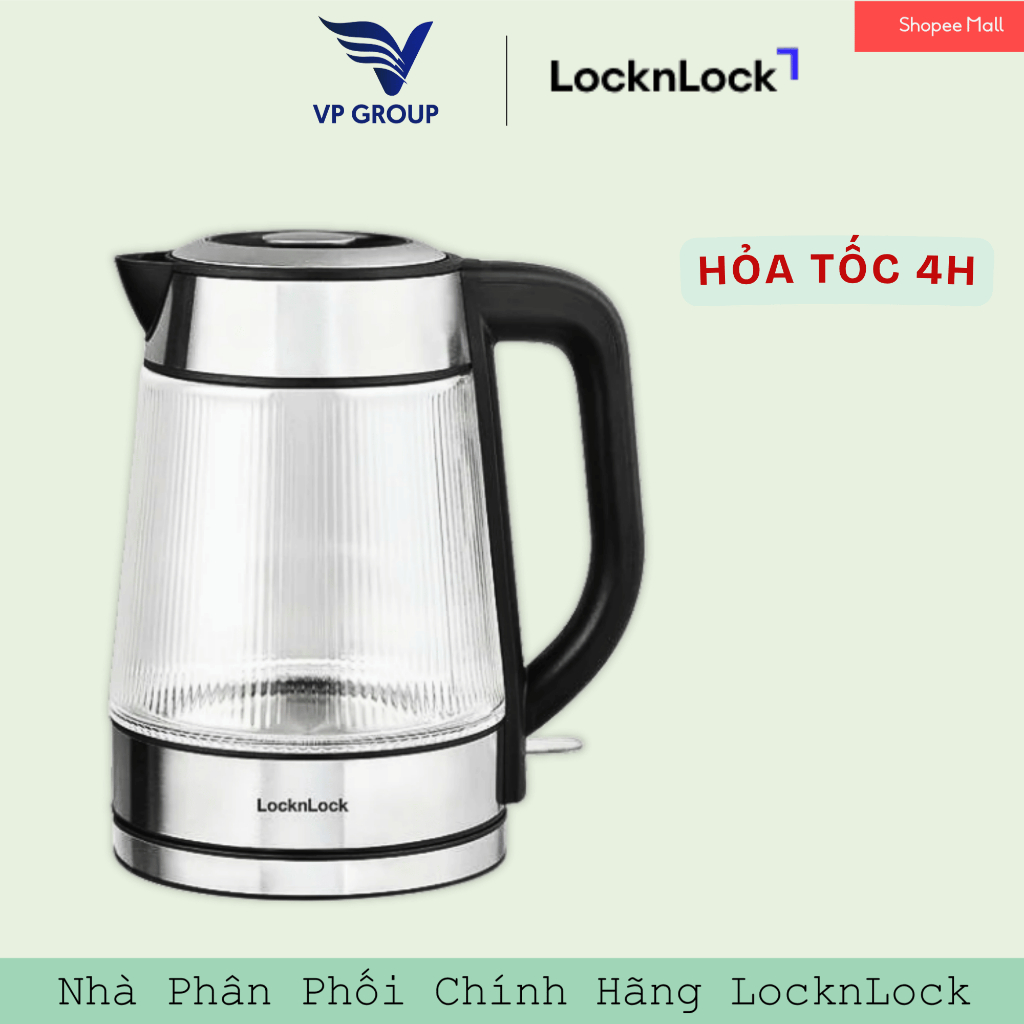 Ấm đun siêu tốc Locknlock Glass electric kettle 220-240V,50-60Hz,1850-2200W,1.8L- Màu đen, EJK256BLK