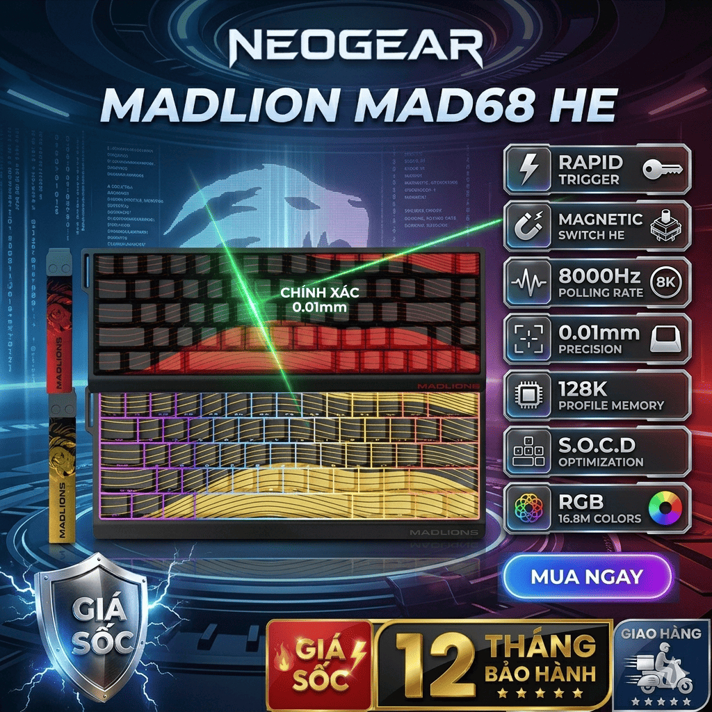 ⚡New Bàn Phím Cơ Gaming Mad60 Mad68 HE - Rapid Trigger, Switch Nam Châm, 8KHz, 0.01mm, 128K, S.O.C.D | BigBuy360 - bigbuy360.vn