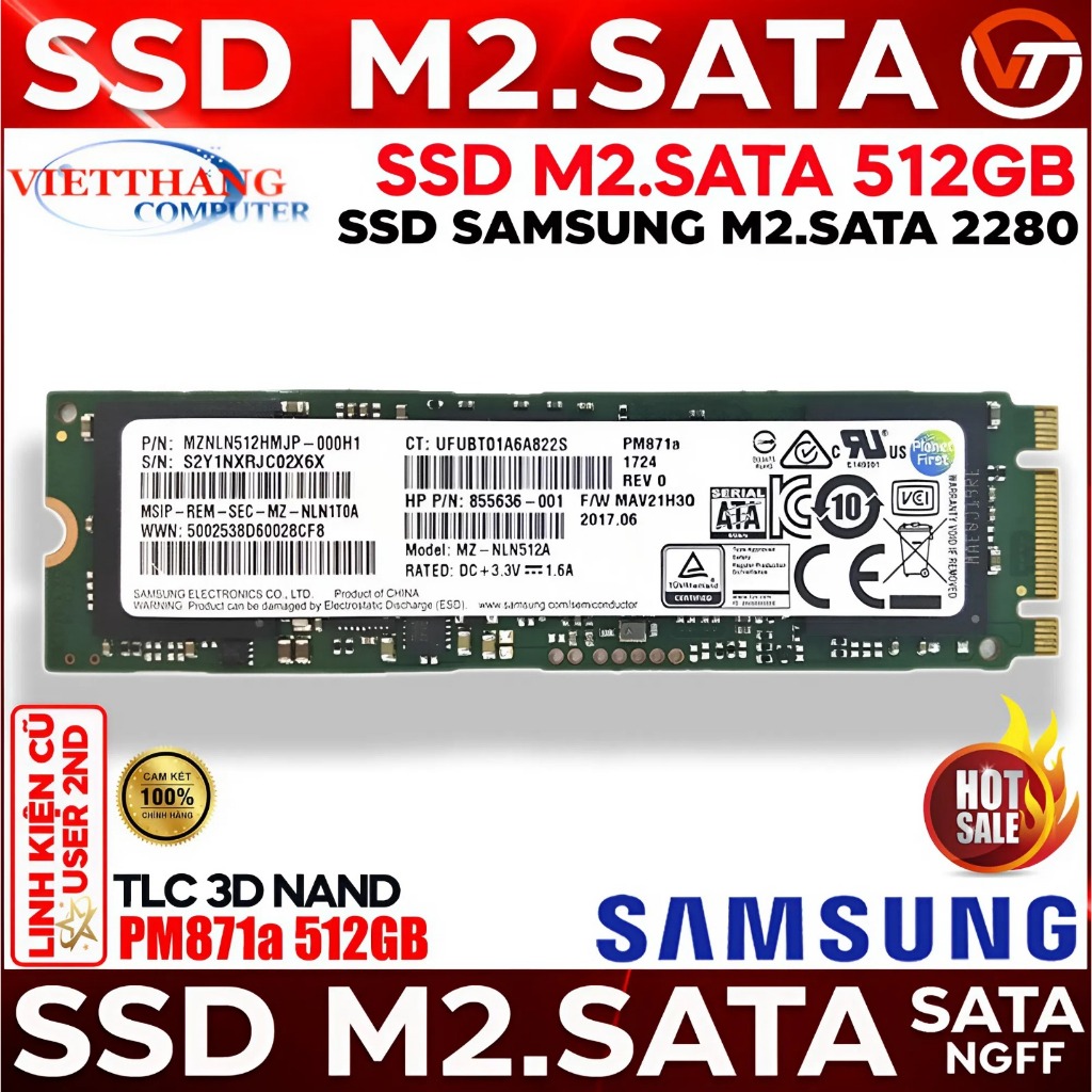 Ổ cứng SSD Samsung PM871a M2.SATA NGFF 512GB ( OEM 850 EVO ) Cũ Zin Chuẩn Xịn ( Cũ - 2nd )