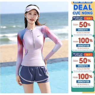 (NEW) Bộ đồ bơi nữ hai mảnh BEESWIM 16001H ,Bikini áo tắm dài tay chất thun lạnh hàn quốc quần 2 lớp che bụng kín đáo