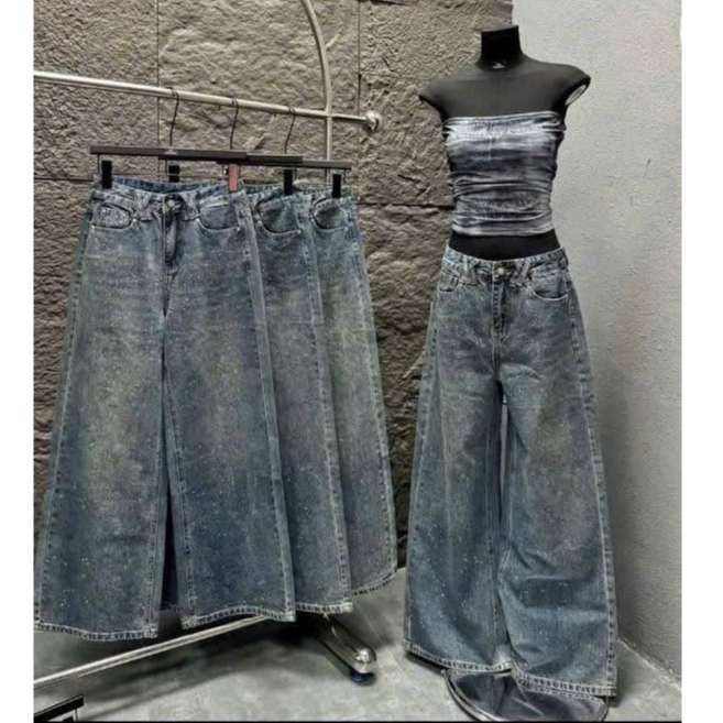 (TÁO ĐỎ BIGSIZE 55-90KG)J102 5924 QUẦN JEAN SUÔNG DÀI ĐÍNH ĐÁ