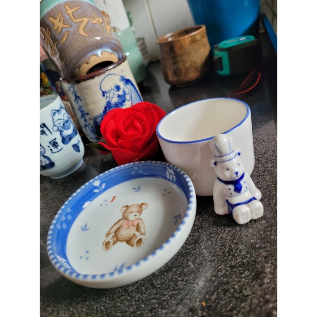 Tô chẹt rộng vành gấu NYCK IZAWA Dễ thương Vintage Gốm nhật xinh đẹp