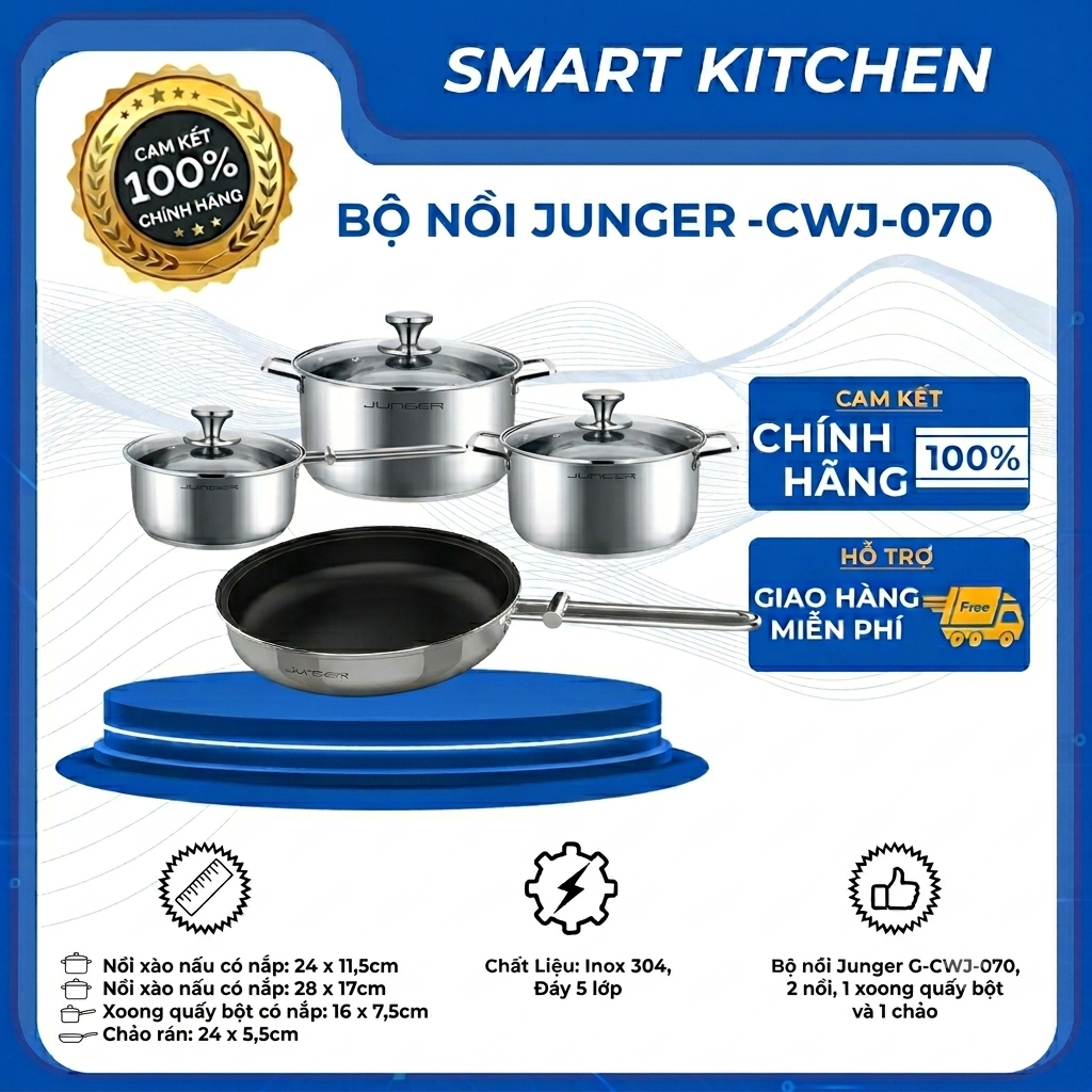 Bộ nồi Inox Junger JG CWJ-070 cao cấp 7 chi tiết