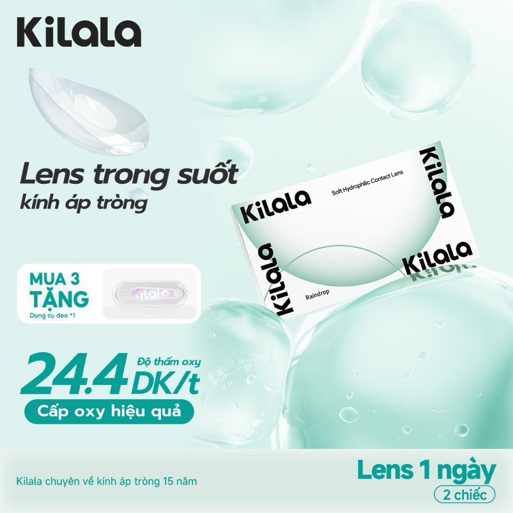 Kính áp tròng Kilala không màu RainDrop Lens 1 ngày DIA 14.2mm có độ (0.5-8) 2 chiếc