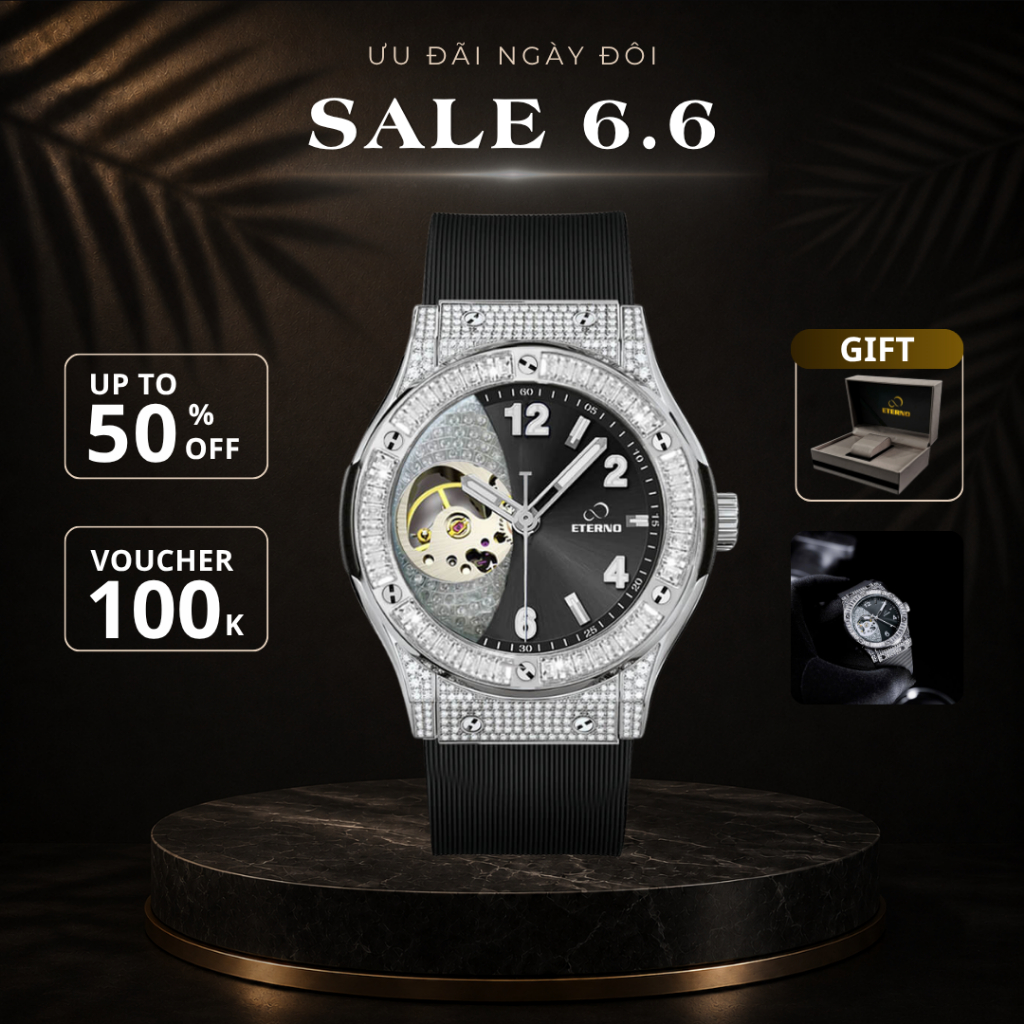 Đồng Hồ Cơ Nam ETERNO E25-0058 Automatic Đính Đá Ống Sang Trọng FULLBOX