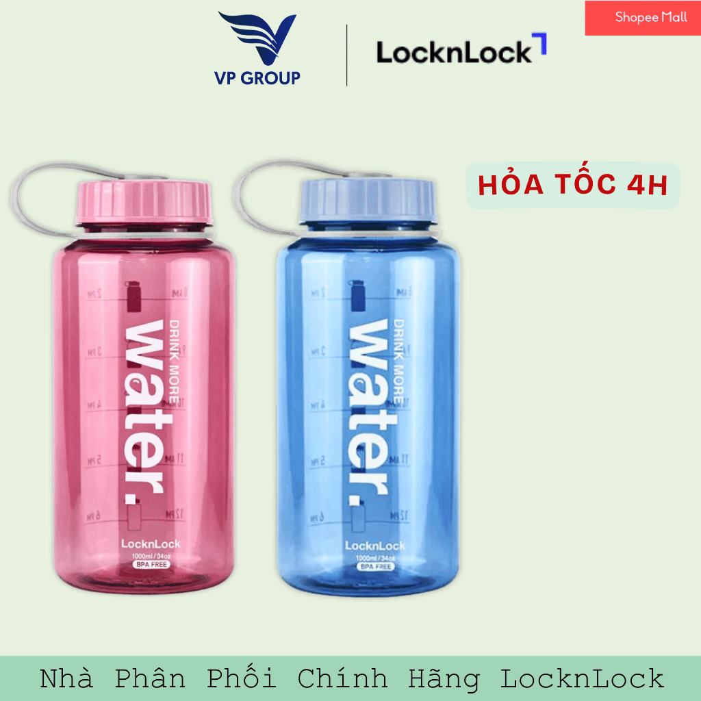 Bình nhựa LocknLock chính hãng 1L -  ABF610NPIK / ABF610NBLU (Hồng/Xanh)