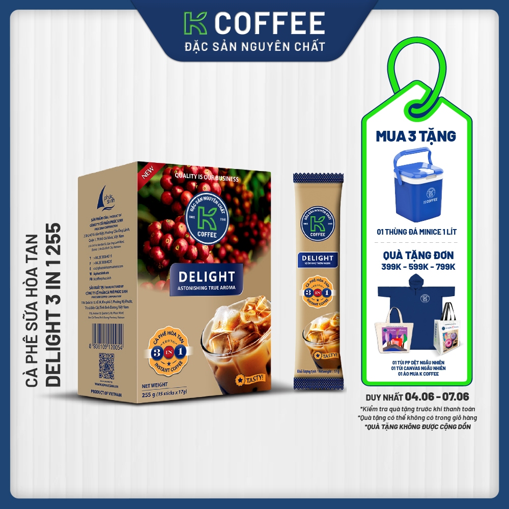Cà phê sữa hòa tan K Coffee Delight 3in1 255g