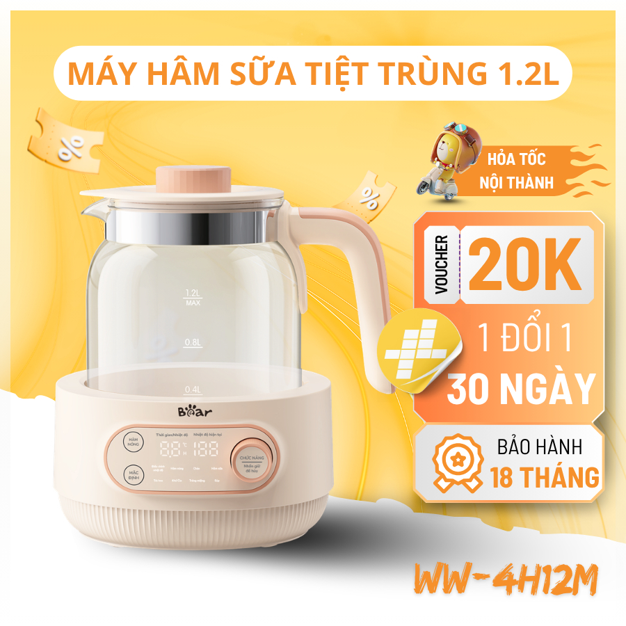 Máy Hâm Sữa Tiệt Trùng Bear WW-4H12M 1.2L Giữ Ấm 72h Bảo Hành Chính Hãng 18 Tháng