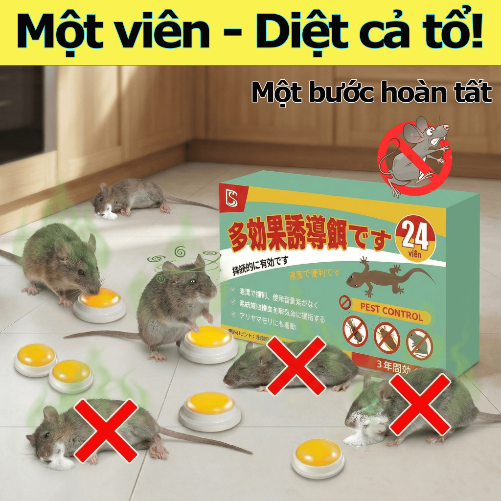 Thuốc diệt chuột sinh học, diệt chuột, đuổi chuột, bả diệt chuột 1 hộp 24 viên